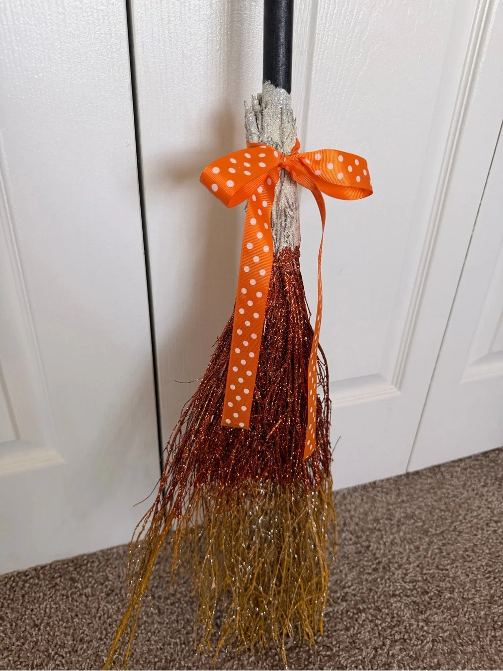 Target Orange and Black Glitter Trick or Treat Broom Accent